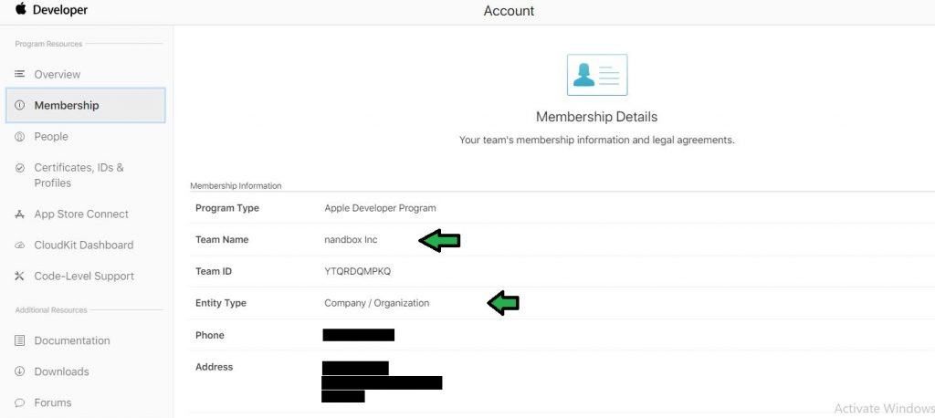 Click on Membership on the side menu of your Apple Developer Account to know both, the Team Name and the Entity Type.