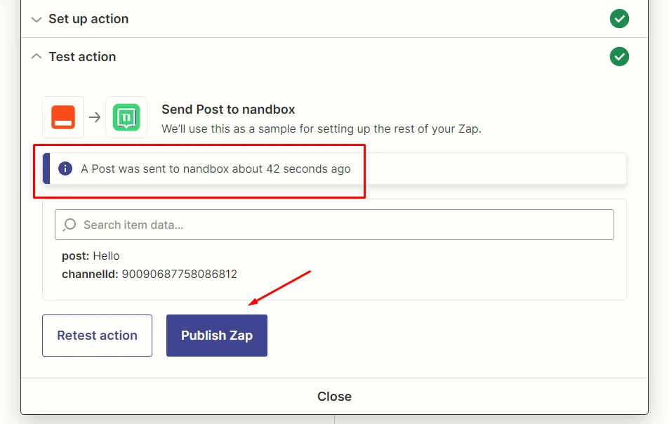 publish zap action