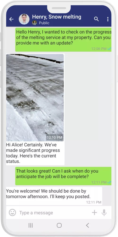 snow removal app chat