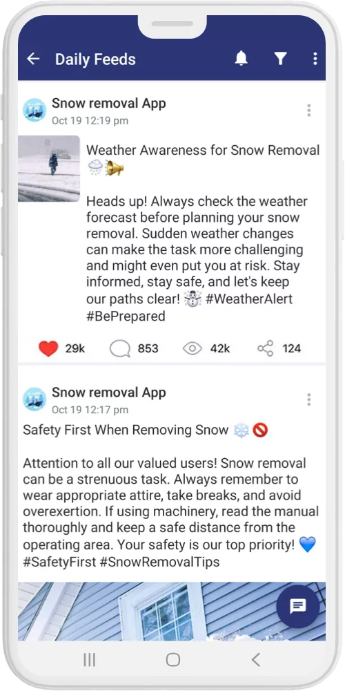 snow removal app feed