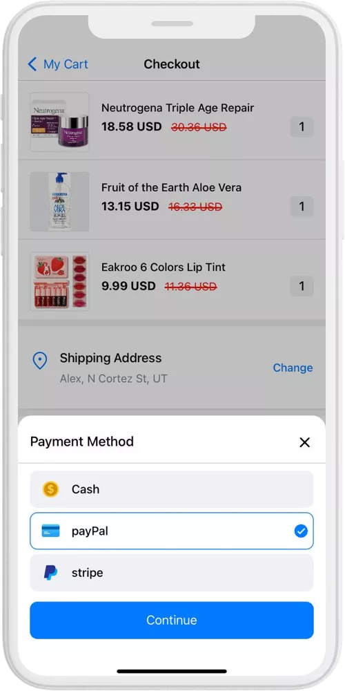 beauty store payment method ios