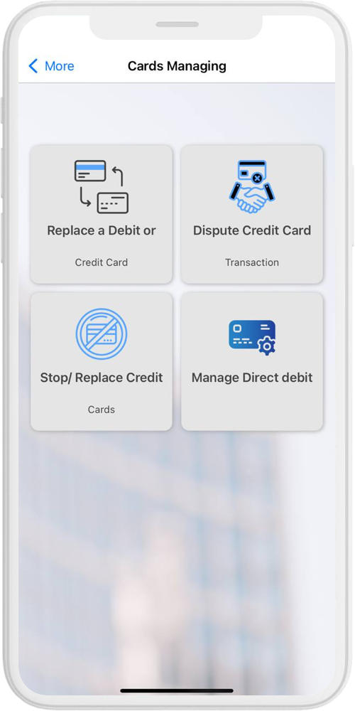 Banking App cards managing ios