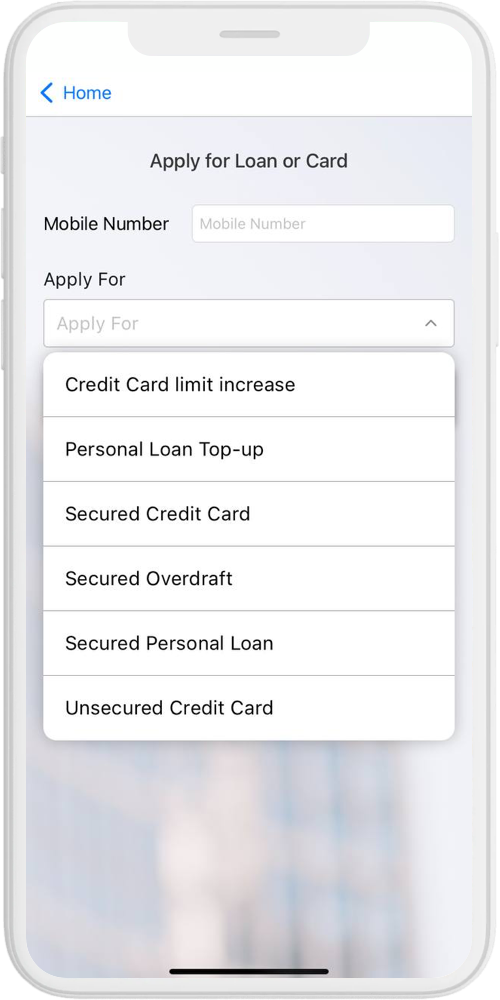Banking App loan or card ios