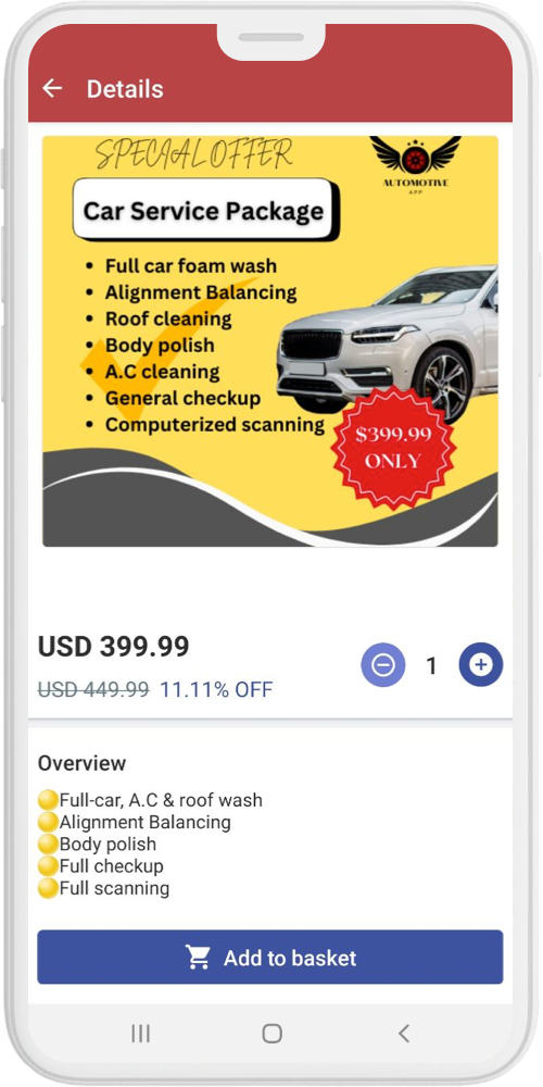 Automotive App add to basket