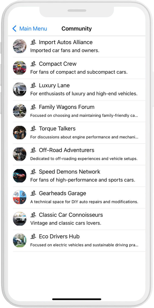 Automotive App community group ios