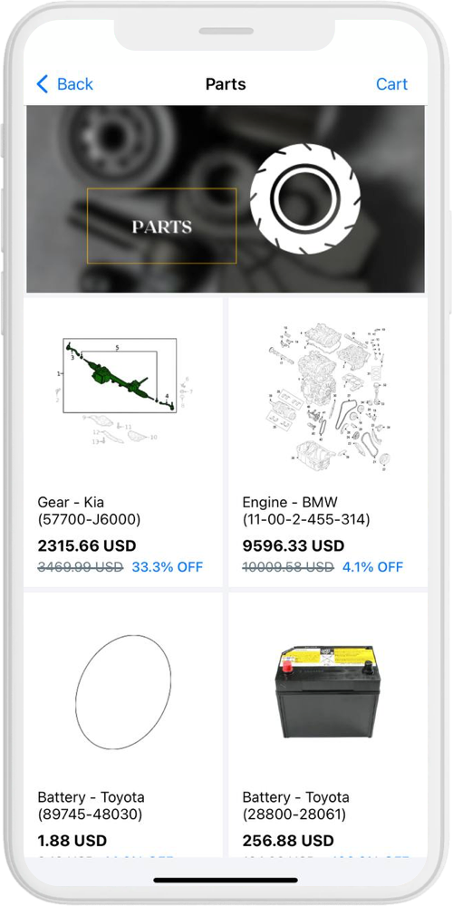 Automotive App parts page ios