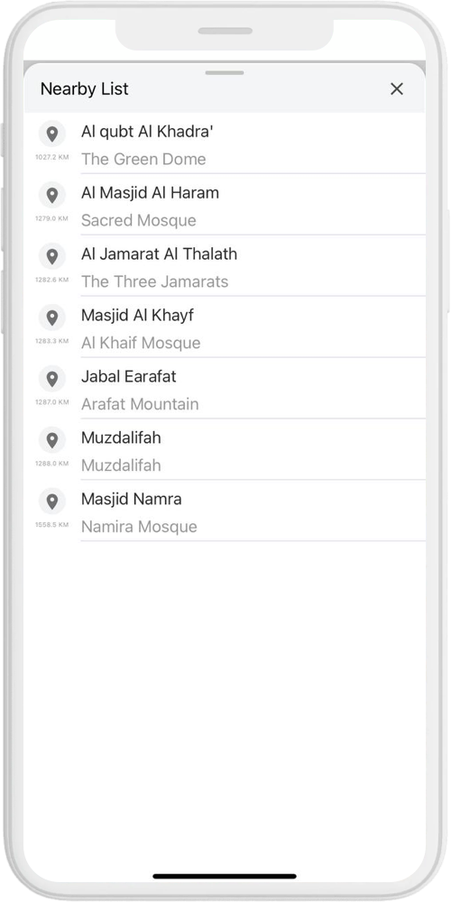 HajjGuide nearby list ios