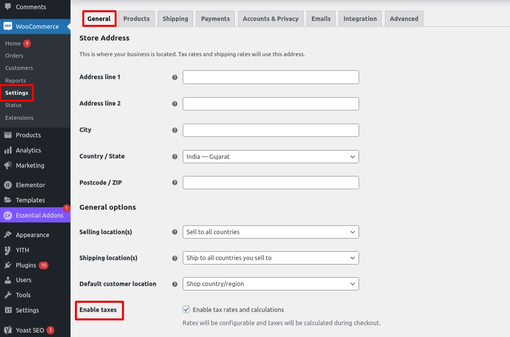 Enable WooCommerce Taxes 