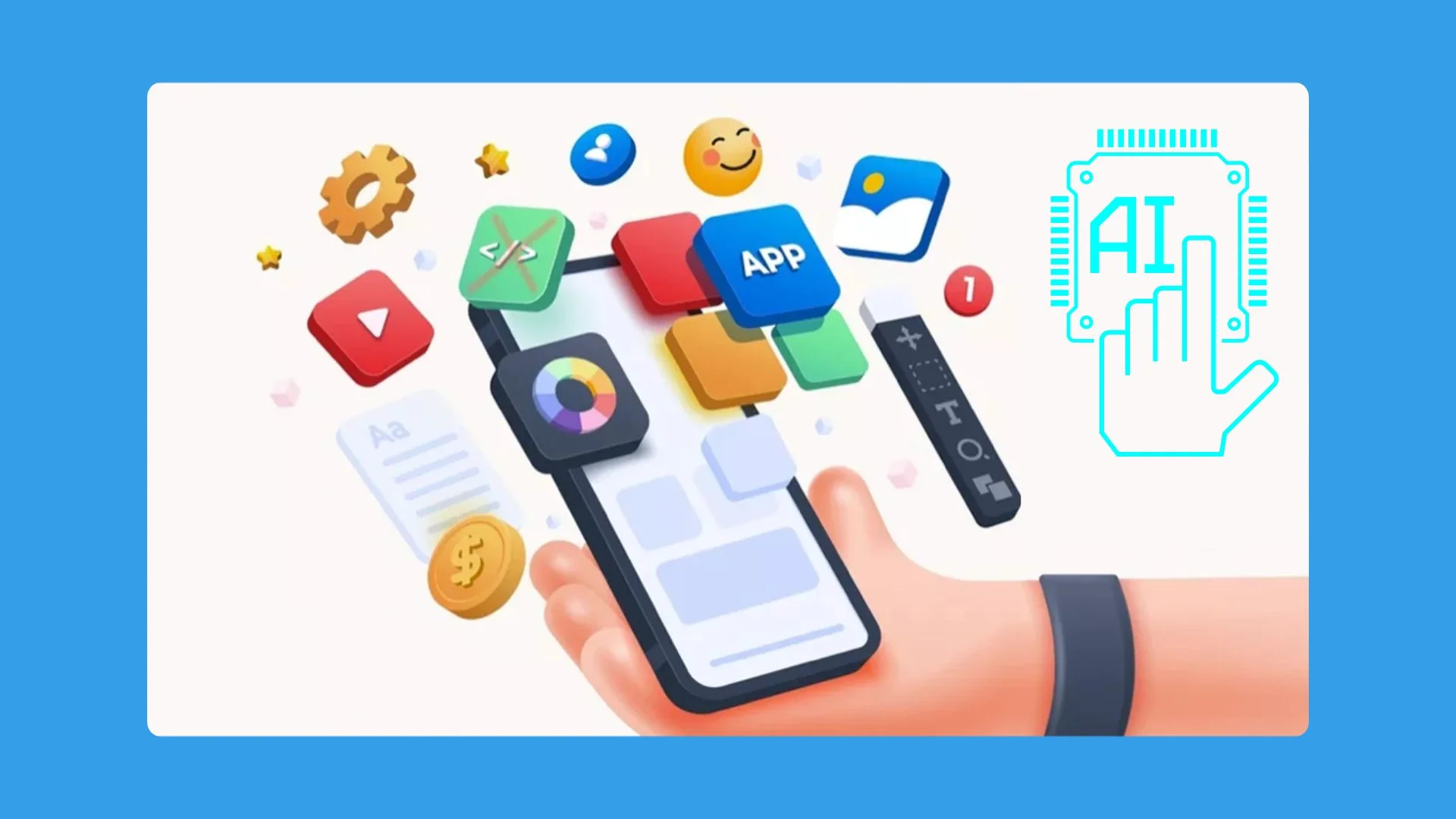 drag-and-drop interface, pre-made app templates and powerful AI tools