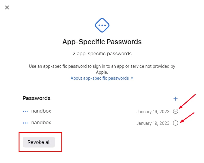 passwords—where you can only delete one by one or Revoke all.