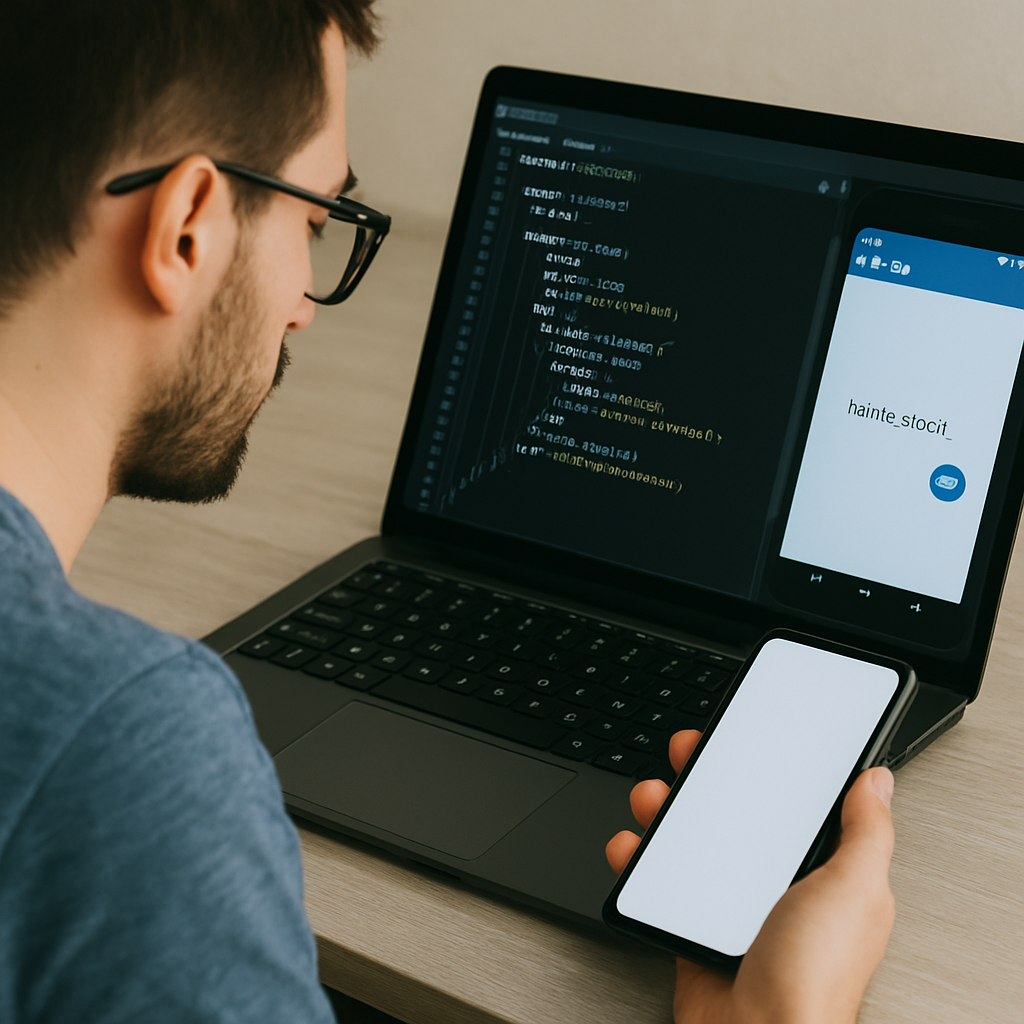 Developer working on mobile app code