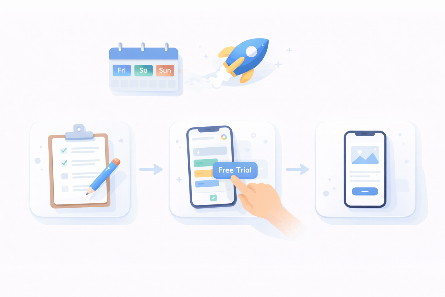 Simple step-by-step process to build your first app using rapid application development tools with checklist, free trial, and app screen