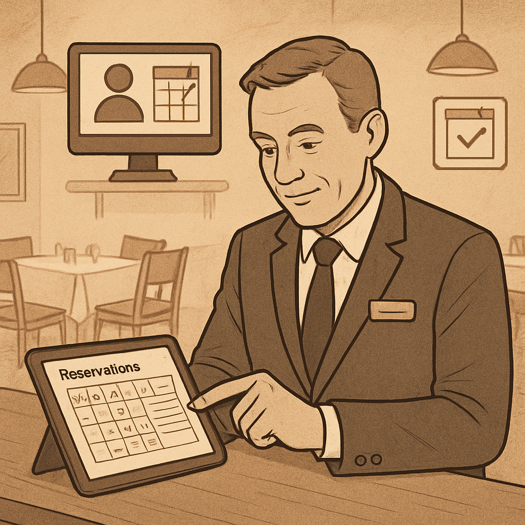 Restaurant manager using digital tools to manage reservations